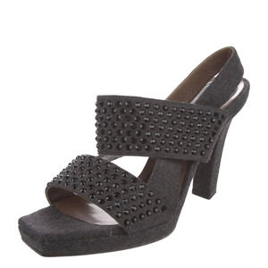Marni Heels Gray Wool Stud Rhinestone Slingback Open Toe Strappy size 8